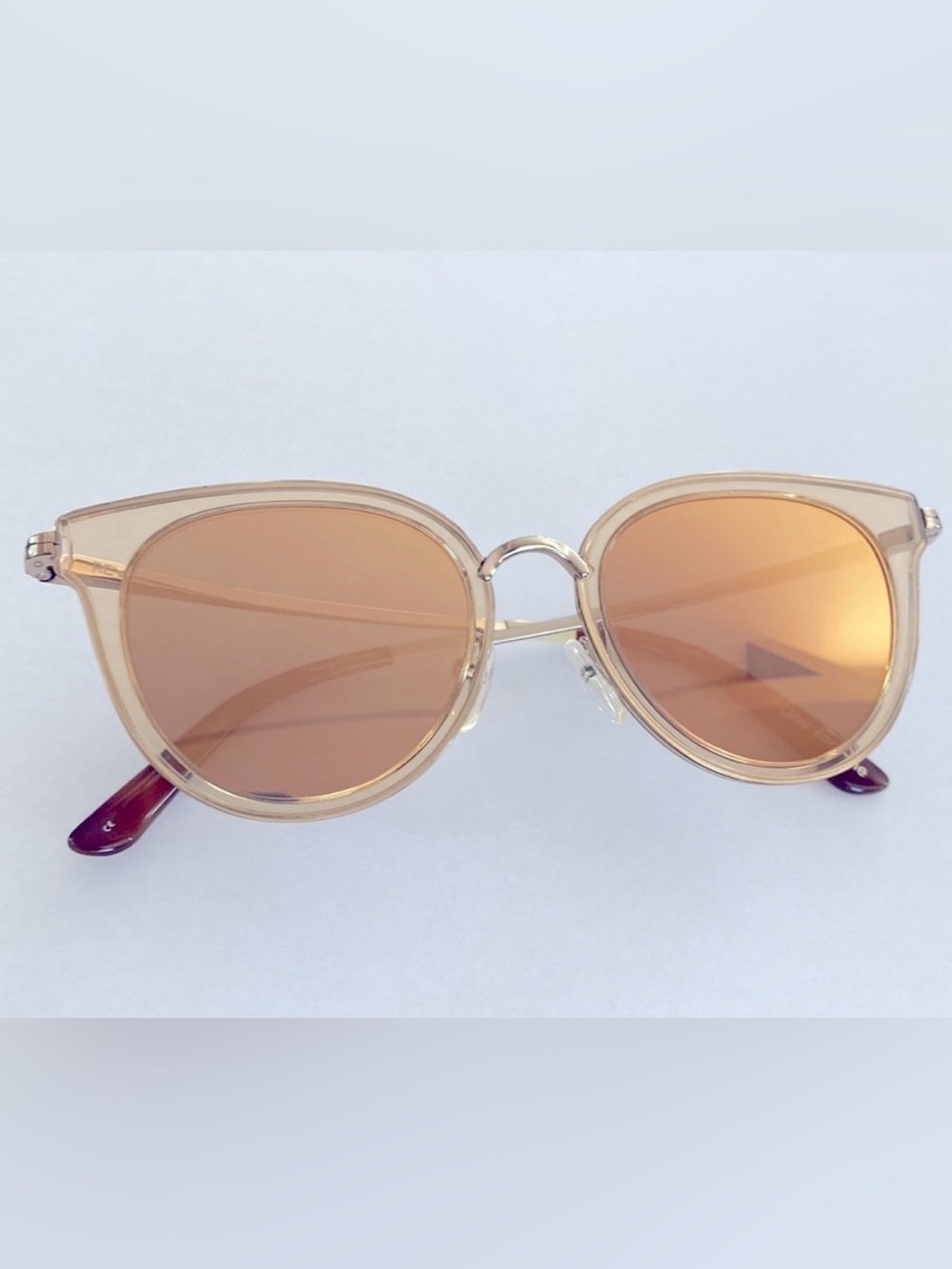 Toms Round Women's Sunglasses in Champagne Frame with Rose Lenses